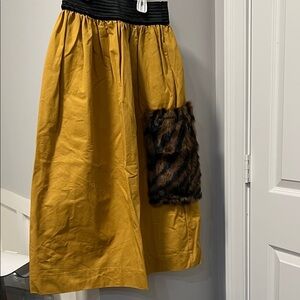 Nineminites Mustard Skirt with Faux Fur Accent